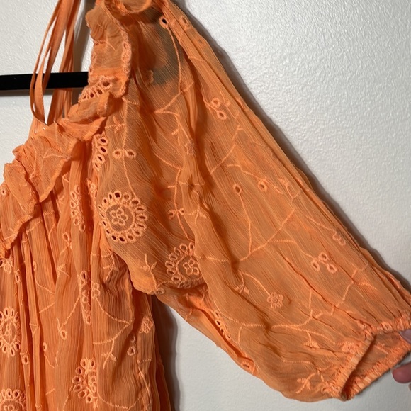Anthropologie Floreat Tangerine Off Shoulder Semi Sheer Embroidered Blouse NWT - Picture 5 of 13
